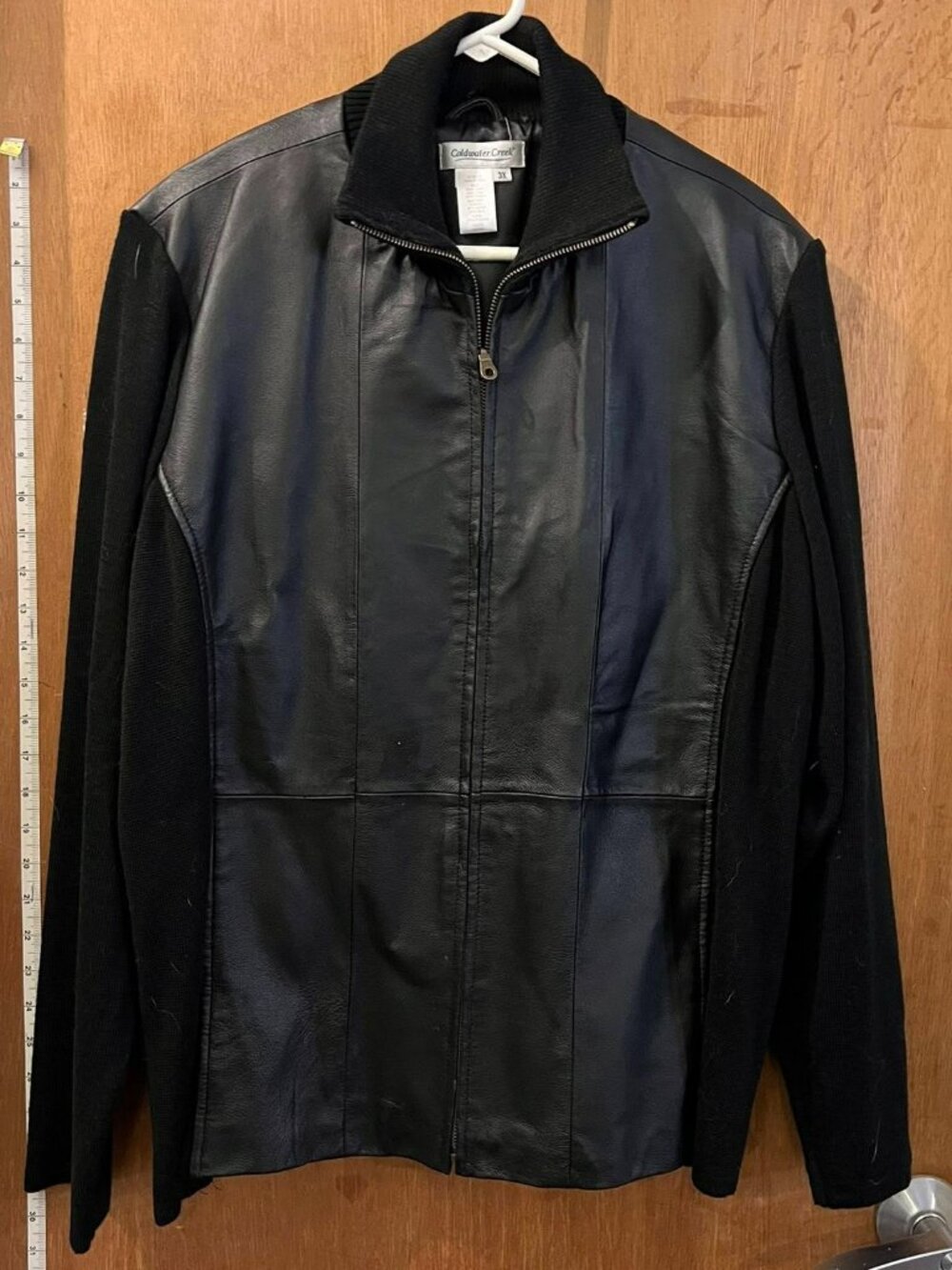 Size 3X - Coldwater Creek - Black Leather and Knit Full Zip Jacket